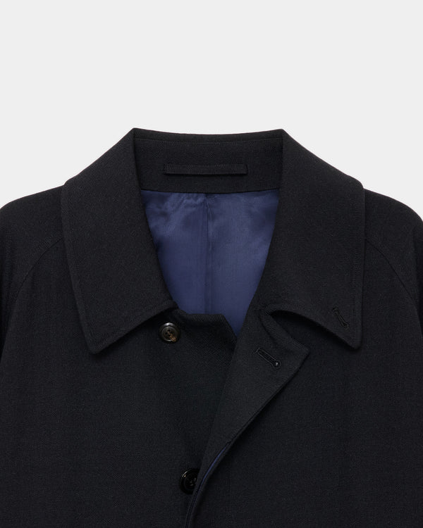 Tumbled Wool Serge Raglan Sleeve Coat, Chambray Black