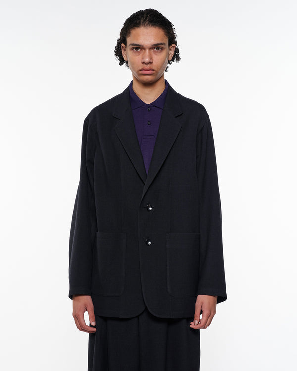 Tumbled Wool Serge Stroll Around Jacket, Chambray Black