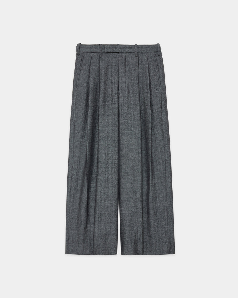 Tumbled Wool Serge Two Tuck Baggy Trousers, Herringbone