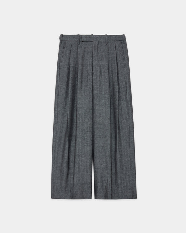 Tumbled Wool Serge Two Tuck Baggy Trousers, Herringbone