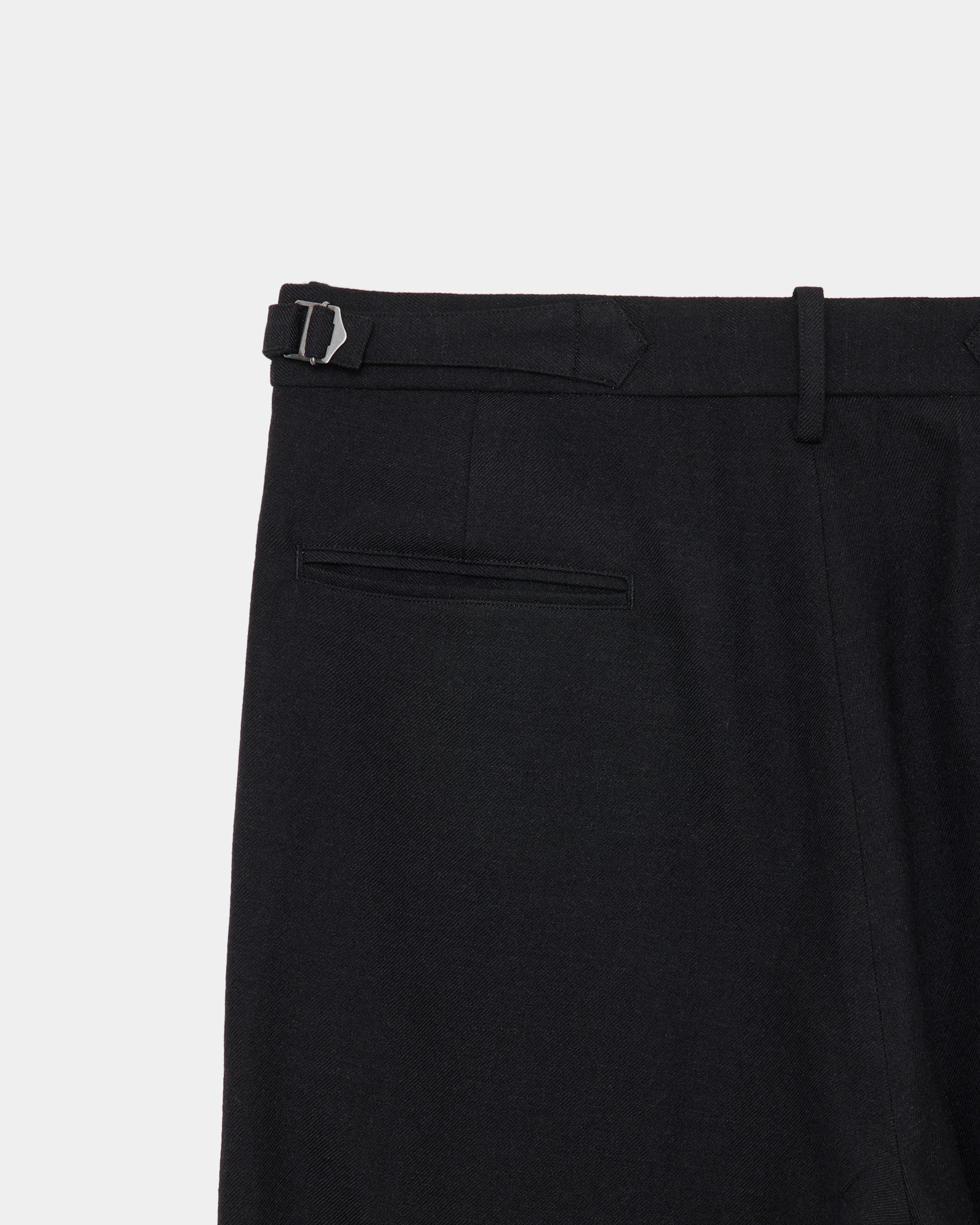 Tumbled Wool Serge Two Tuck Baggy Trousers, Chambray Black