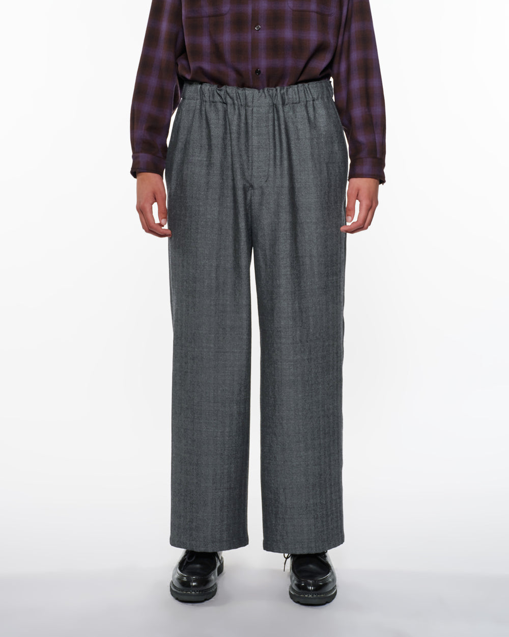 Tumbled Wool Serge Wide Leg Easy Pants, Herringbone