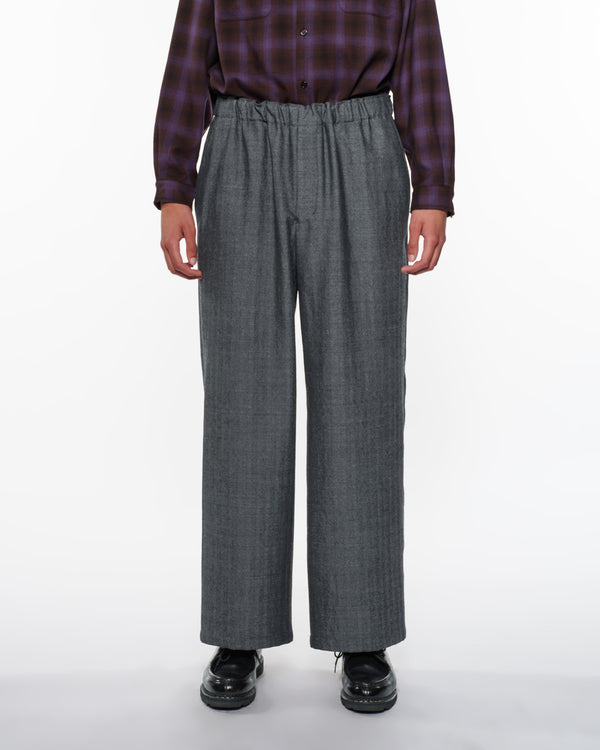 Tumbled Wool Serge Wide Leg Easy Pants, Herringbone