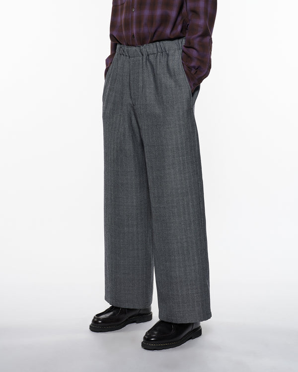 Tumbled Wool Serge Wide Leg Easy Pants, Herringbone