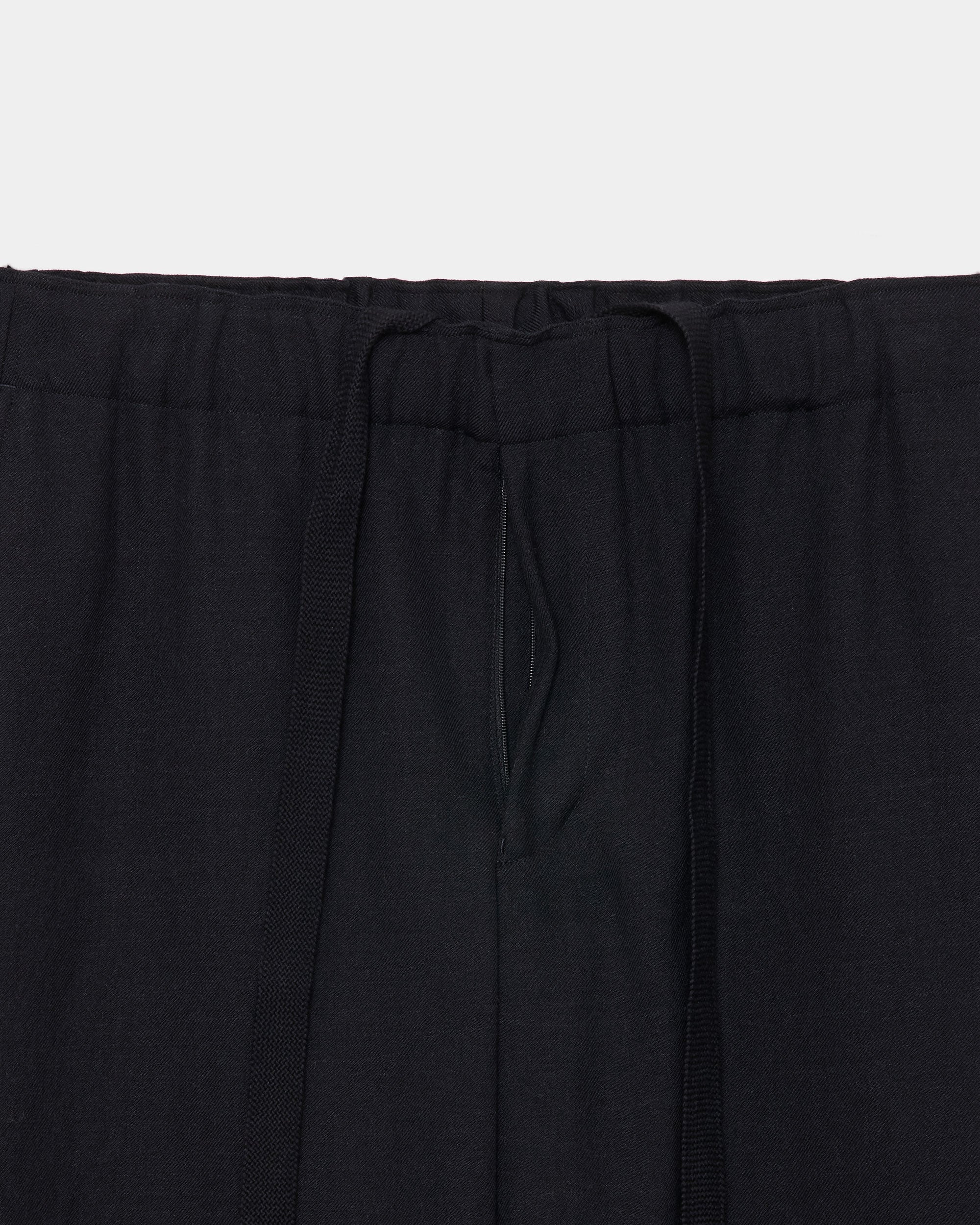 Tumbled Wool Serge Wide Leg Easy Pants, Chambray Black