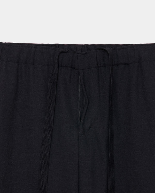 Tumbled Wool Serge Wide Leg Easy Pants, Chambray Black