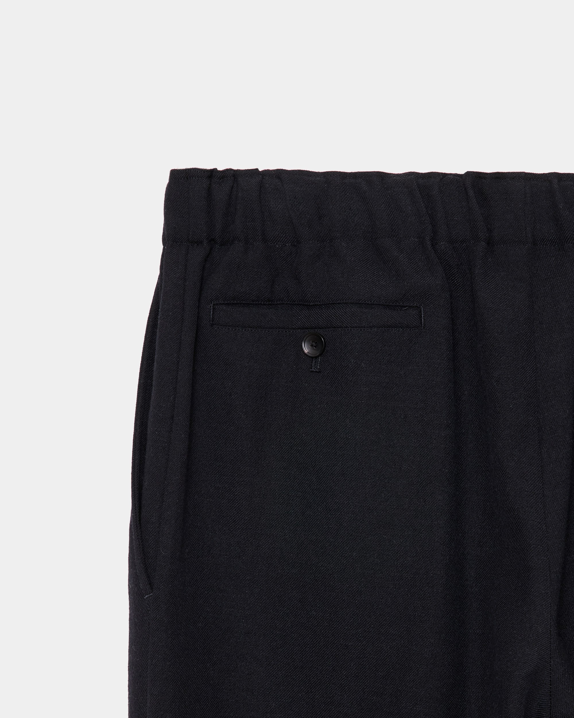 Tumbled Wool Serge Wide Leg Easy Pants, Chambray Black