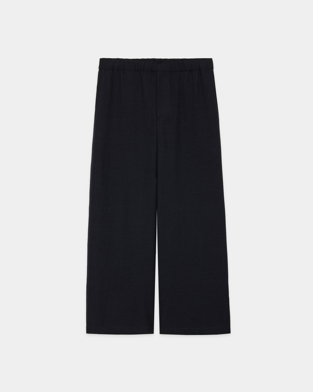 Tumbled Wool Serge Wide Leg Easy Pants, Chambray Black
