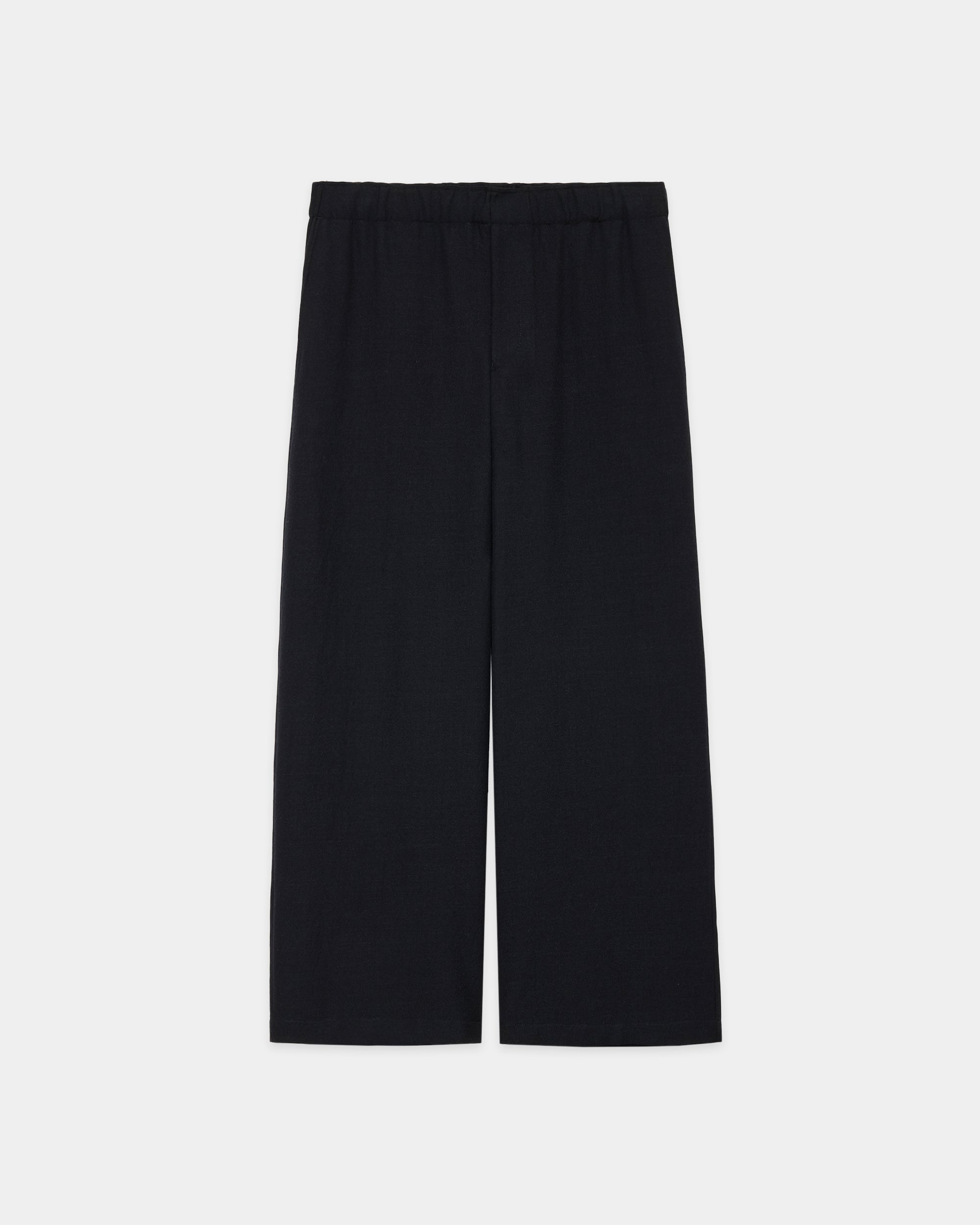 Tumbled Wool Serge Wide Leg Easy Pants, Chambray Black