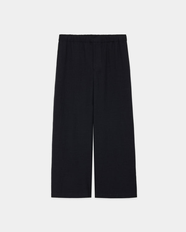 Tumbled Wool Serge Wide Leg Easy Pants, Chambray Black