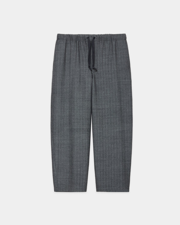 Tumbled Wool Serge Cocoon Wide Easy Pants, Herringbone