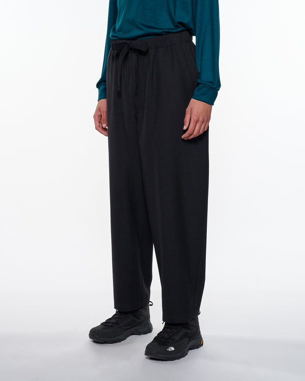 Tumbled Wool Serge Cocoon Wide Easy Pants, Chambray Black