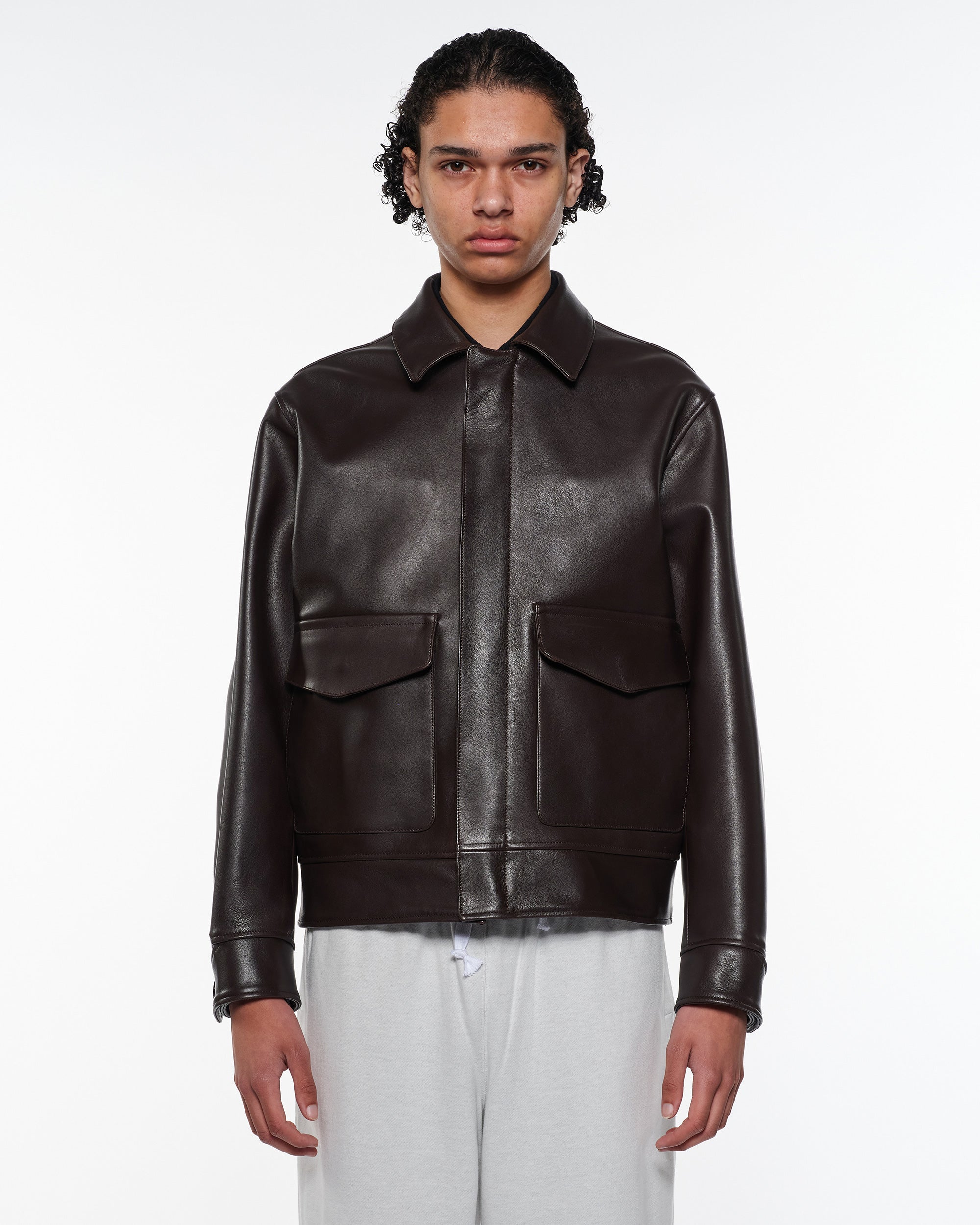 Sheep Leather Leather Flight Jacket, Brown