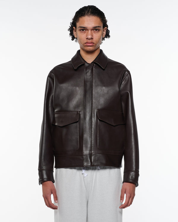 Sheep Leather Leather Flight Jacket, Brown