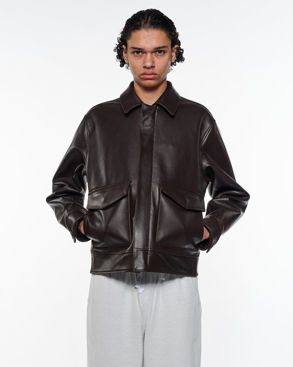 Sheep Leather Leather Flight Jacket, Brown