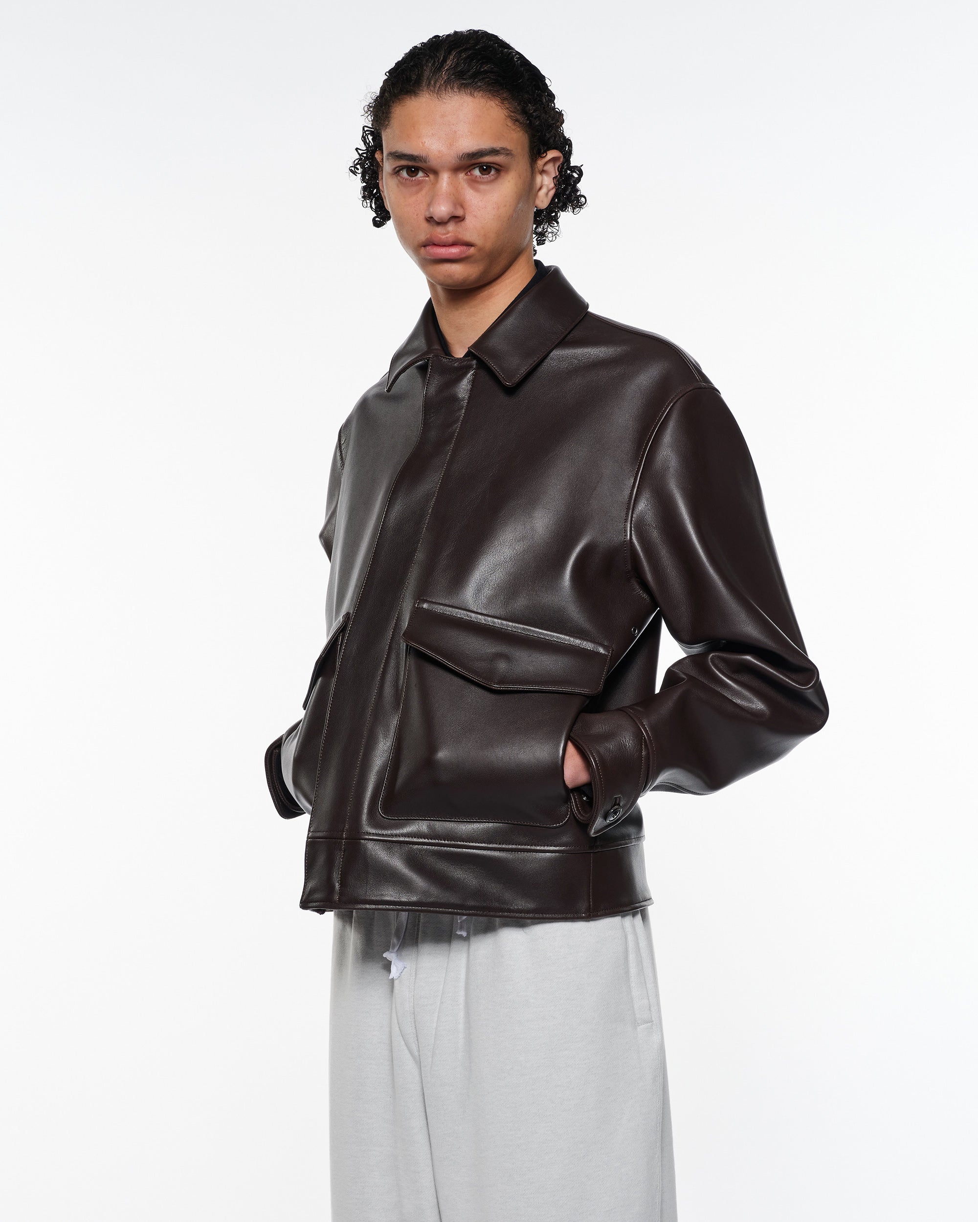 Sheep Leather Leather Flight Jacket, Brown