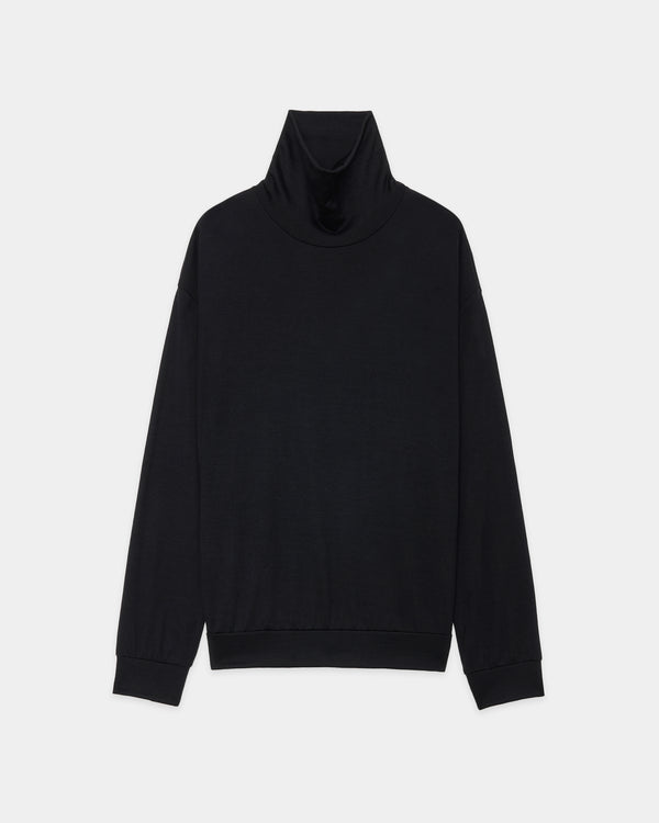 2/72 Wool Single Jersey Washable Turtle Neck, Black