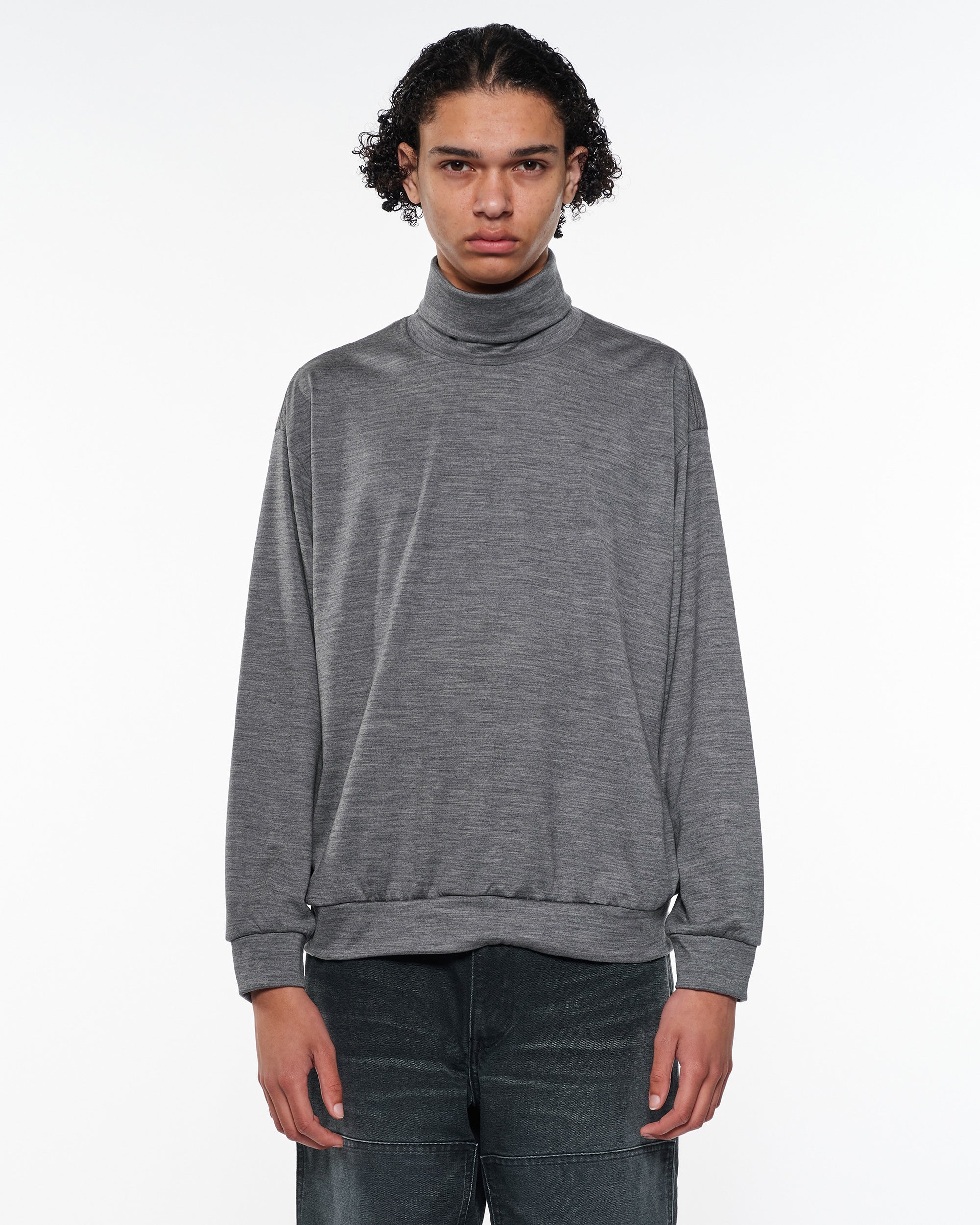 ウォッシャブルウール天竺 / タートルネック, Top Gray