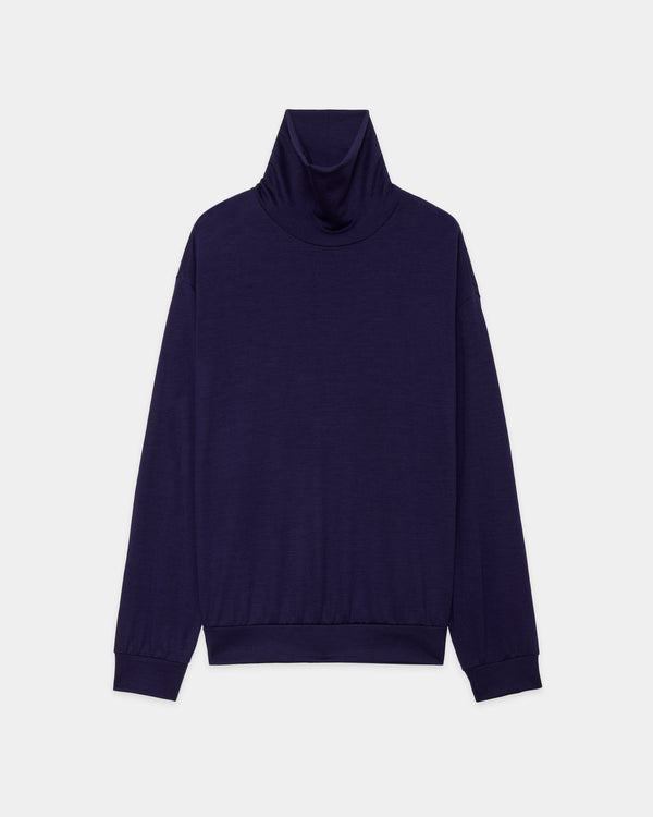 2/72 Wool Single Jersey Washable Turtle Neck, Dark Purple