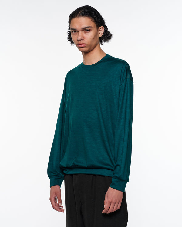 2/72 Wool Single Jersey Washable Crew Neck, Dark Green