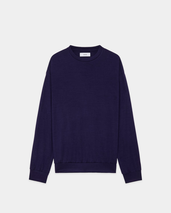 2/72 Wool Single Jersey Washable Crew Neck, Dark Purple