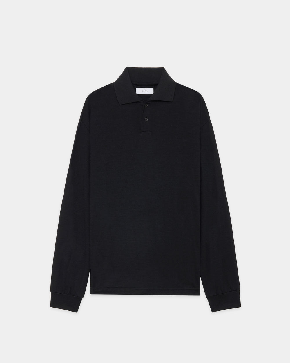 2/72 Wool Single Jersey Washable Two Button Polo L/S Tee, Black