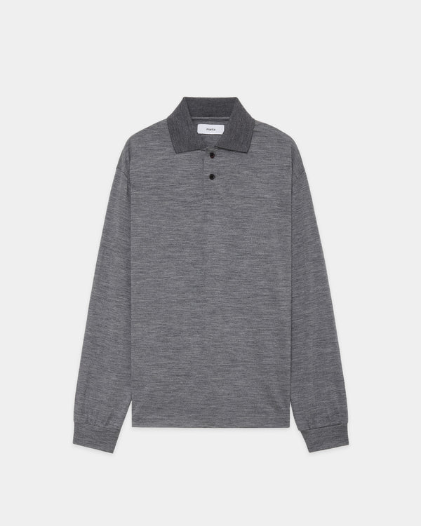 2/72 Wool Single Jersey Washable Two Button Polo L/S Tee, Top Gray