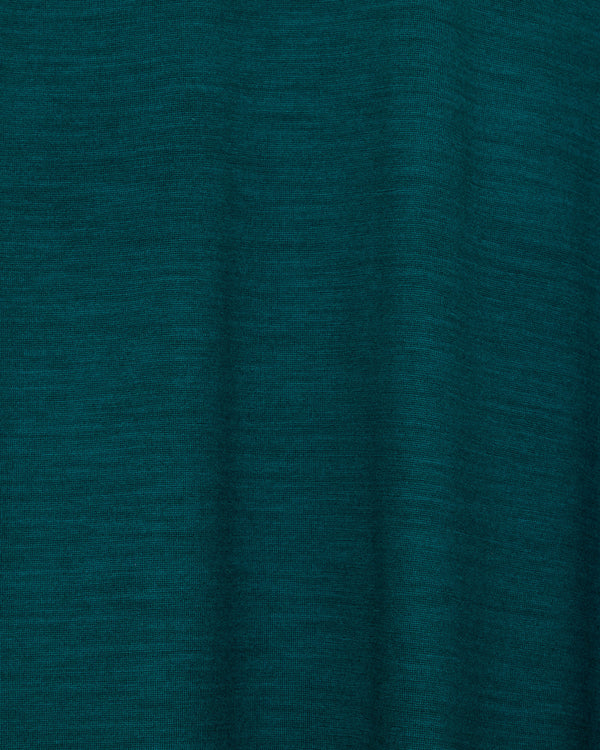 2/72 Wool Single Jersey Washable Two Button Polo L/S Tee, Dark Green