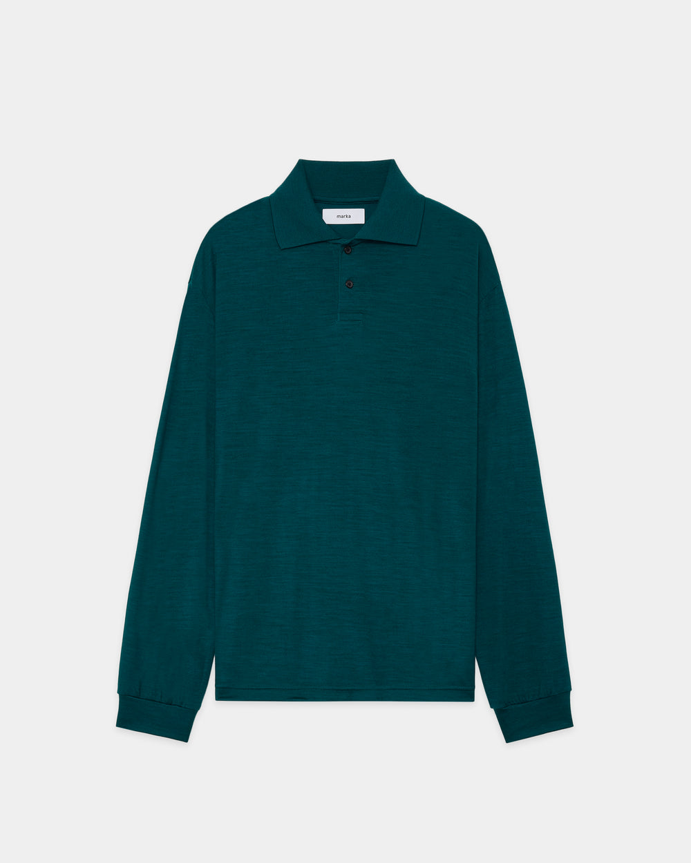 2/72 Wool Single Jersey Washable Two Button Polo L/S Tee, Dark Green