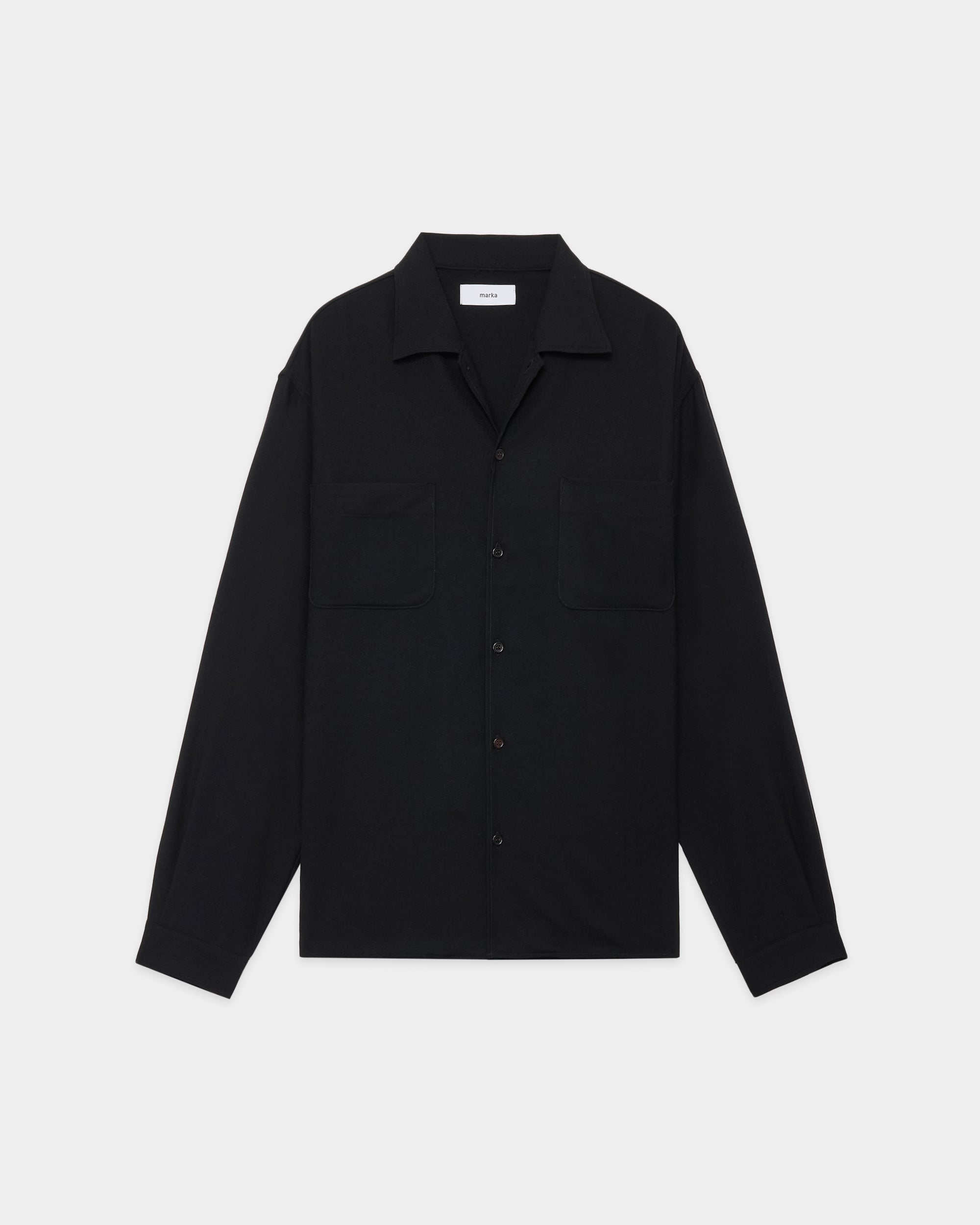 Super 140S 2/96 Wool Viyella Double Pocket Open Collar L/S Shirt, Dark Navy