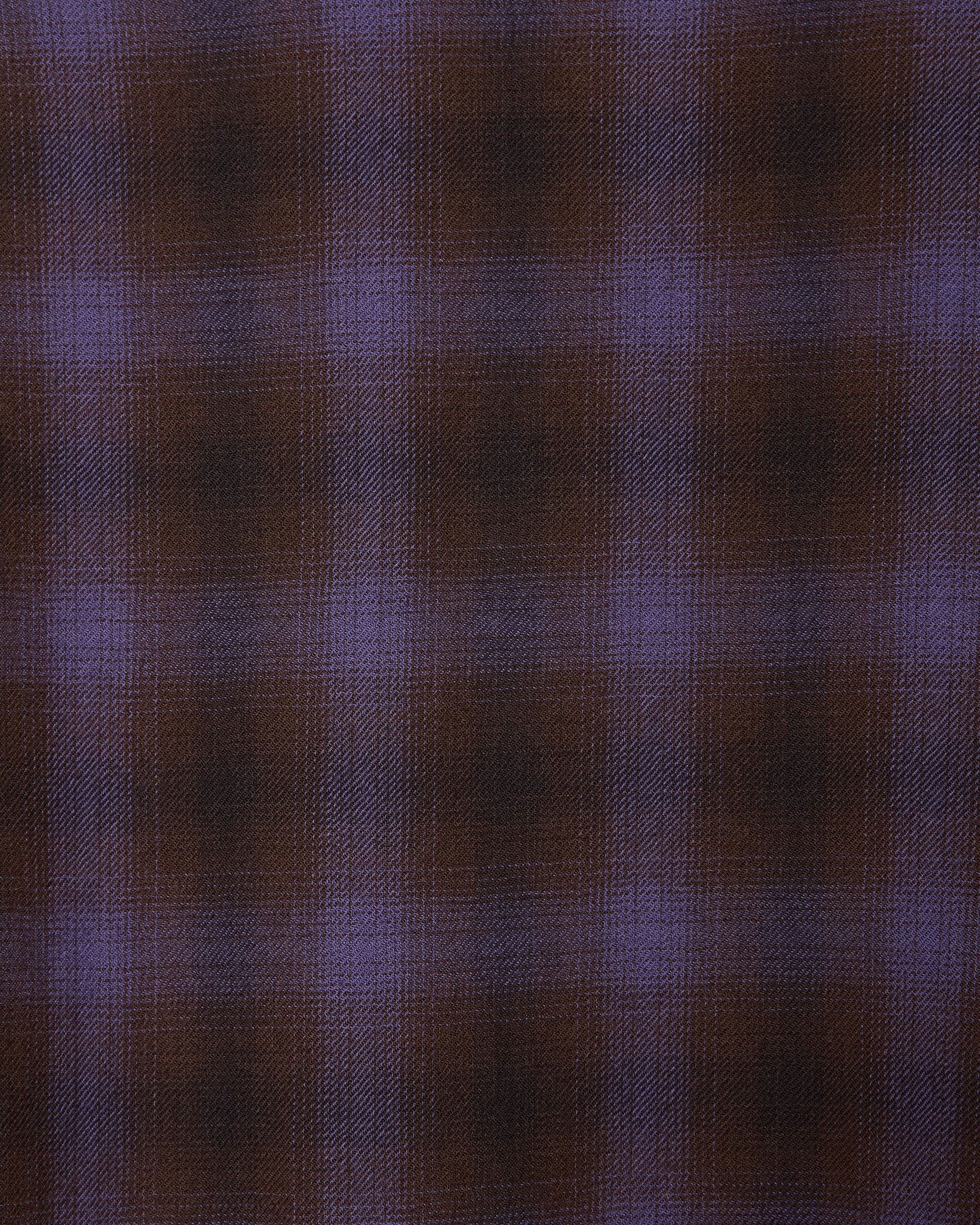 Super 140S 2/96 Wool Viyella Double Pocket Open Collar L/S Shirt, Purple Check