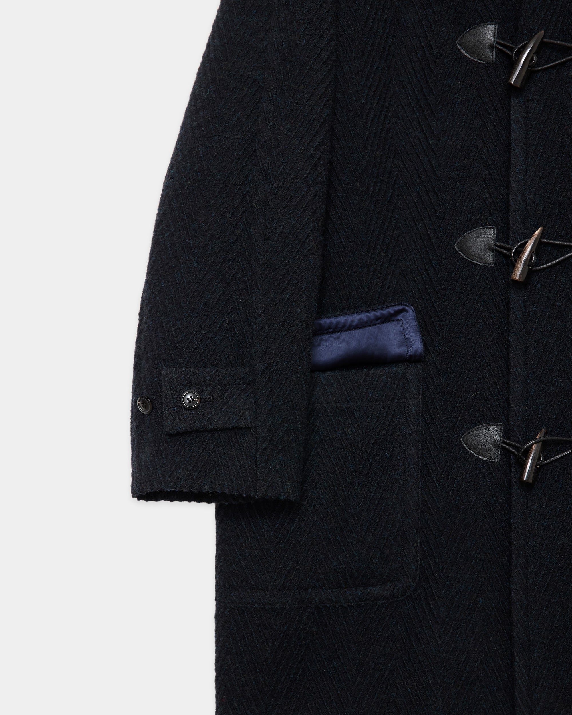 シェトランドウールオーガニックコットン ビッグ へリンボン / ダッフルコート, Top Black