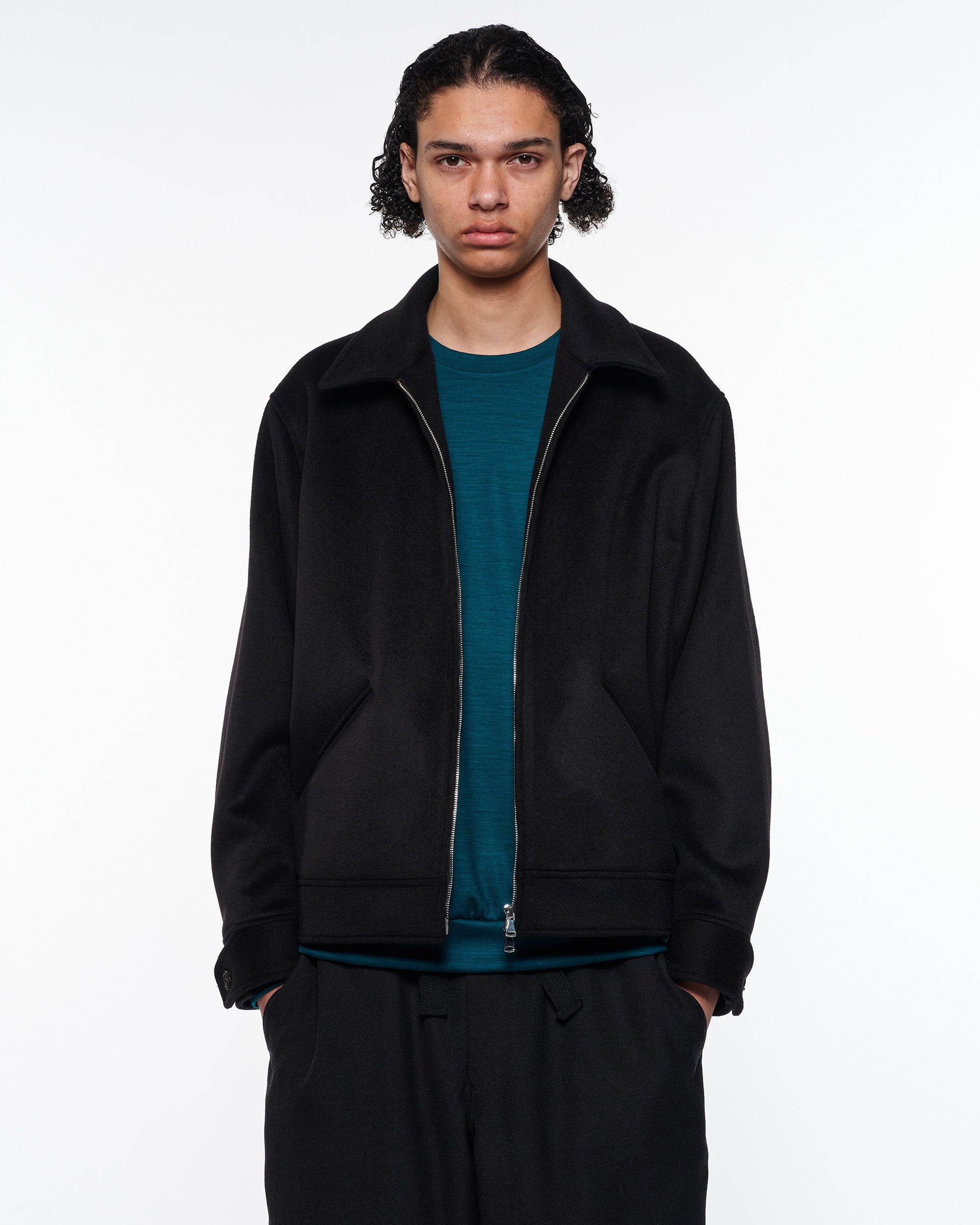 Wool Silk Cashmere Beaver Sports Jacket, Black
