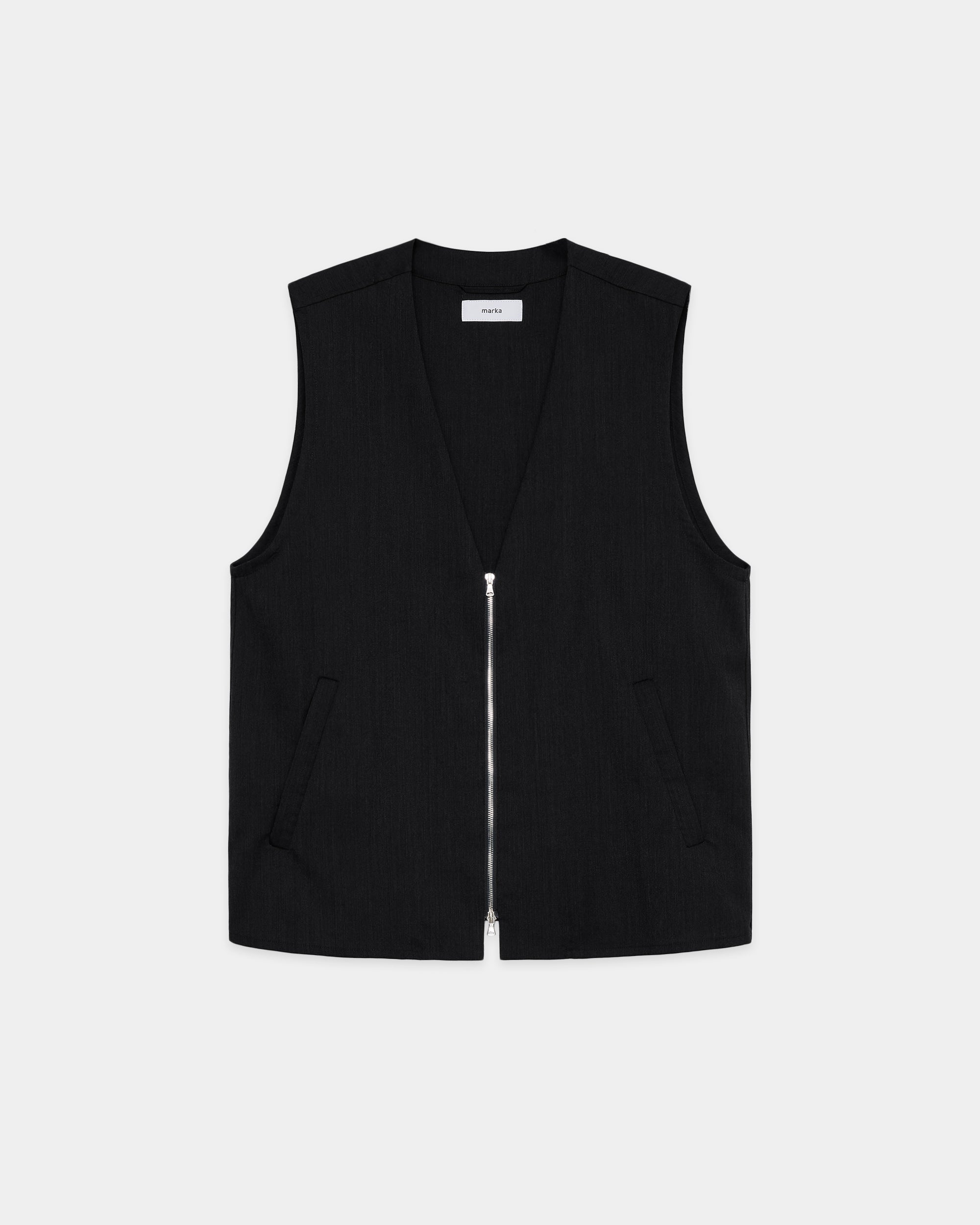 2/60 WOOL TROPICAL MELANGE ZIP VEST, Black