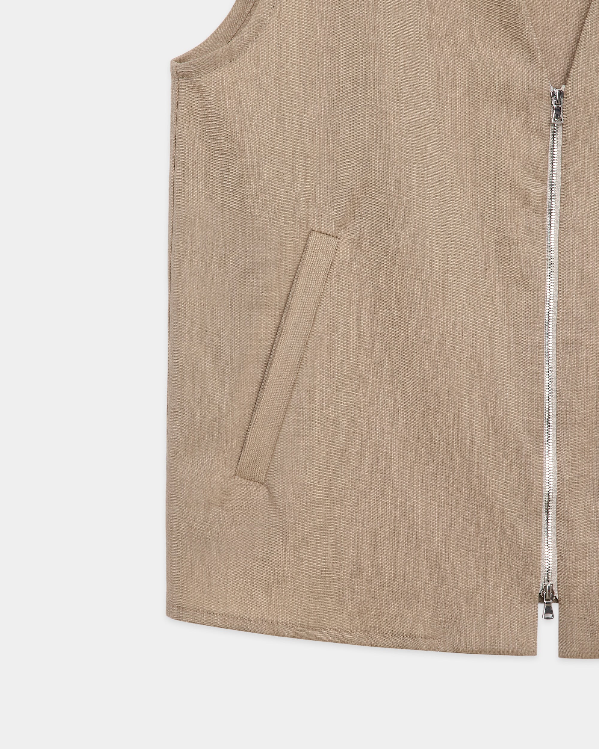 2/60 WOOL TROPICAL MELANGE ZIP VEST, Beige