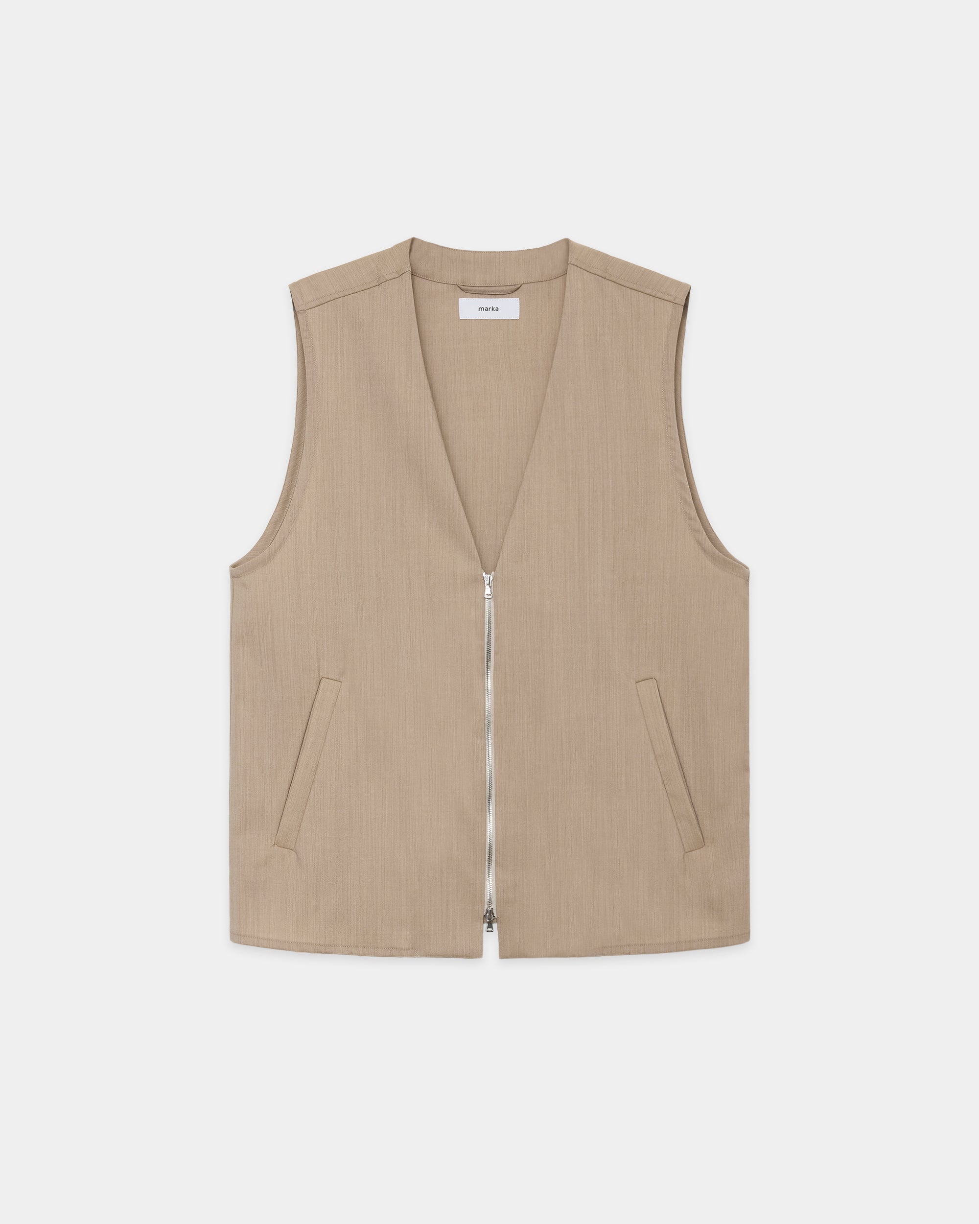 2/60 WOOL TROPICAL MELANGE ZIP VEST, Beige
