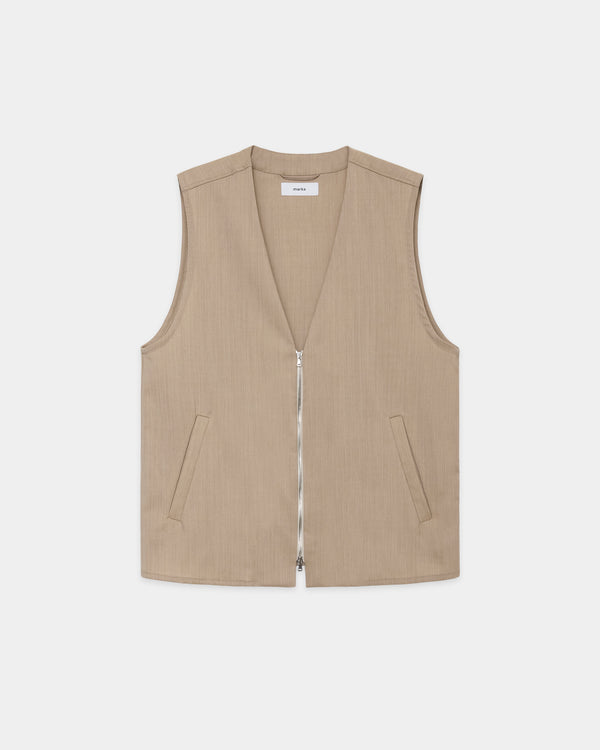 2/60 WOOL TROPICAL MELANGE ZIP VEST, Beige