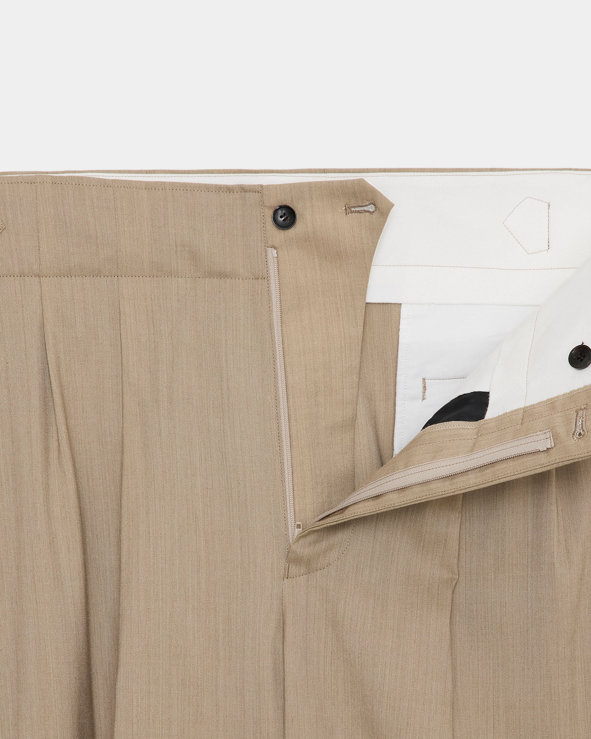2/60 WOOL TROPICAL MELANGE TWO TUCK MILITARY TROUSERS, Beige