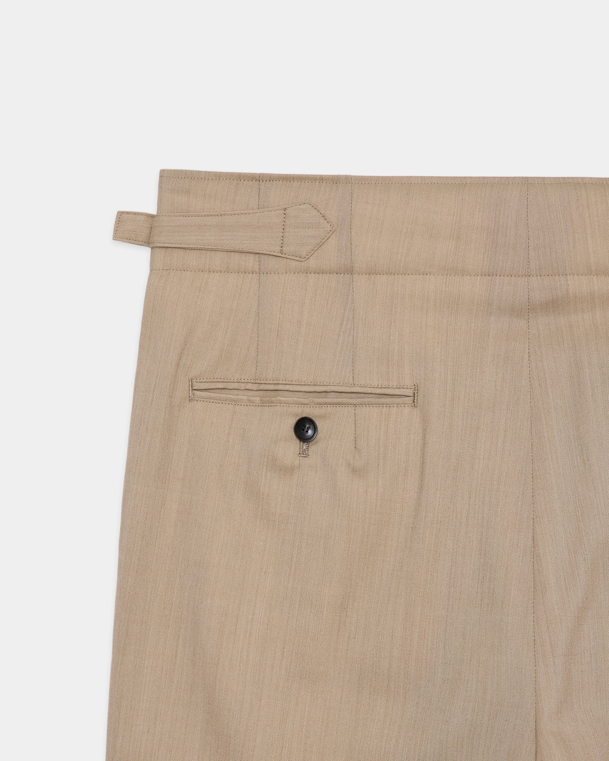 2/60 WOOL TROPICAL MELANGE TWO TUCK MILITARY TROUSERS, Beige
