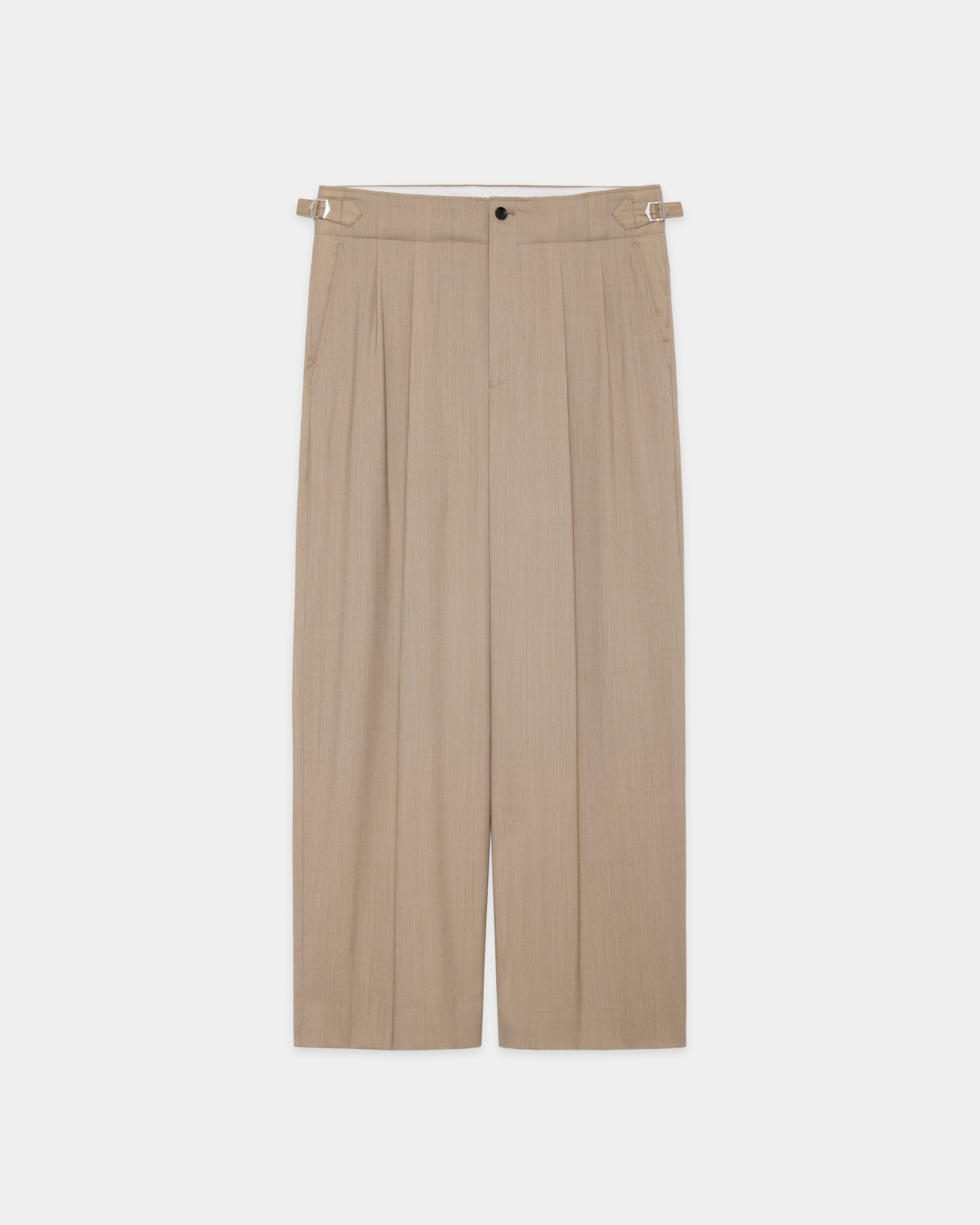 2/60 WOOL TROPICAL MELANGE TWO TUCK MILITARY TROUSERS, Beige