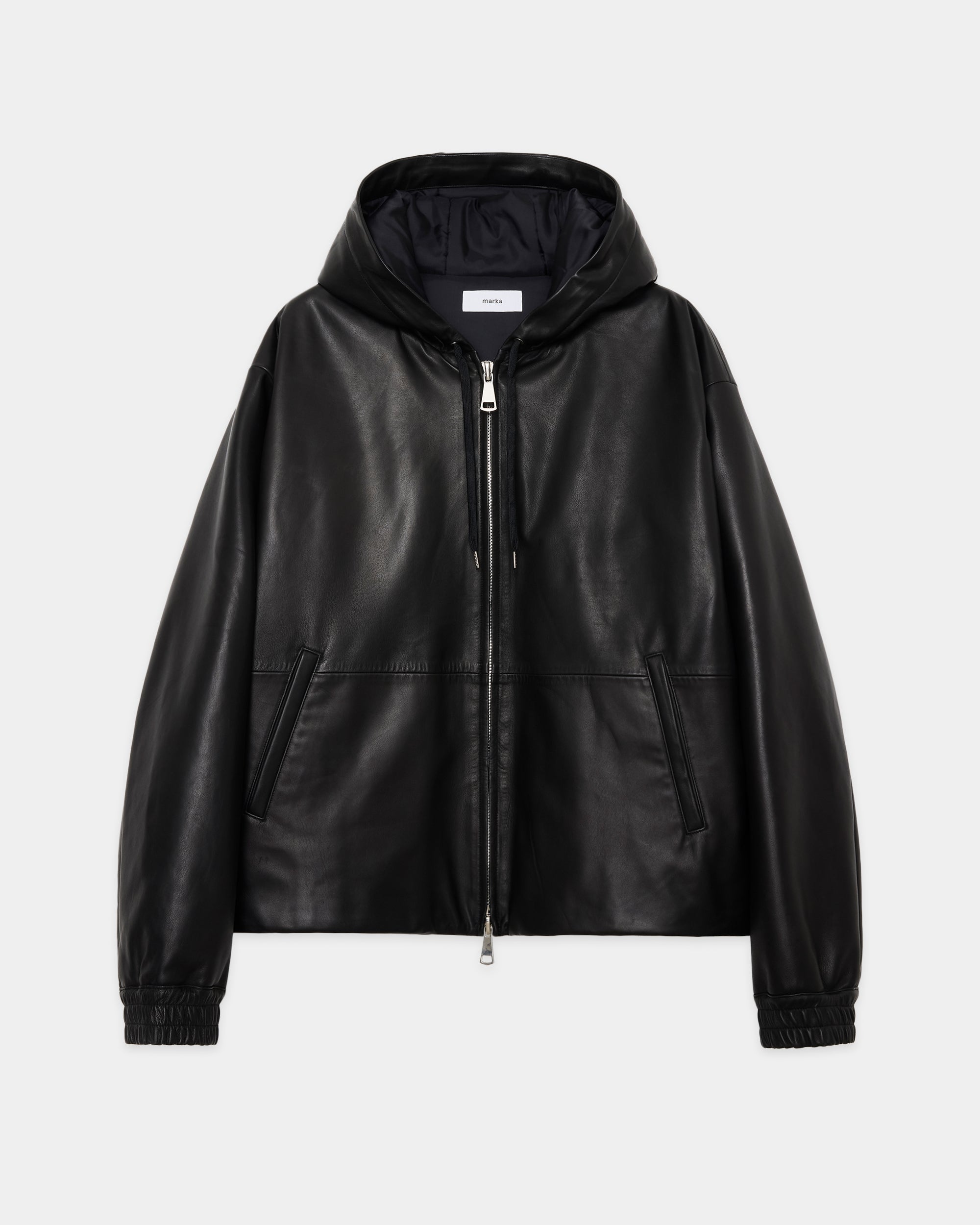 シープレザー / パフドレザーパーカー, Black