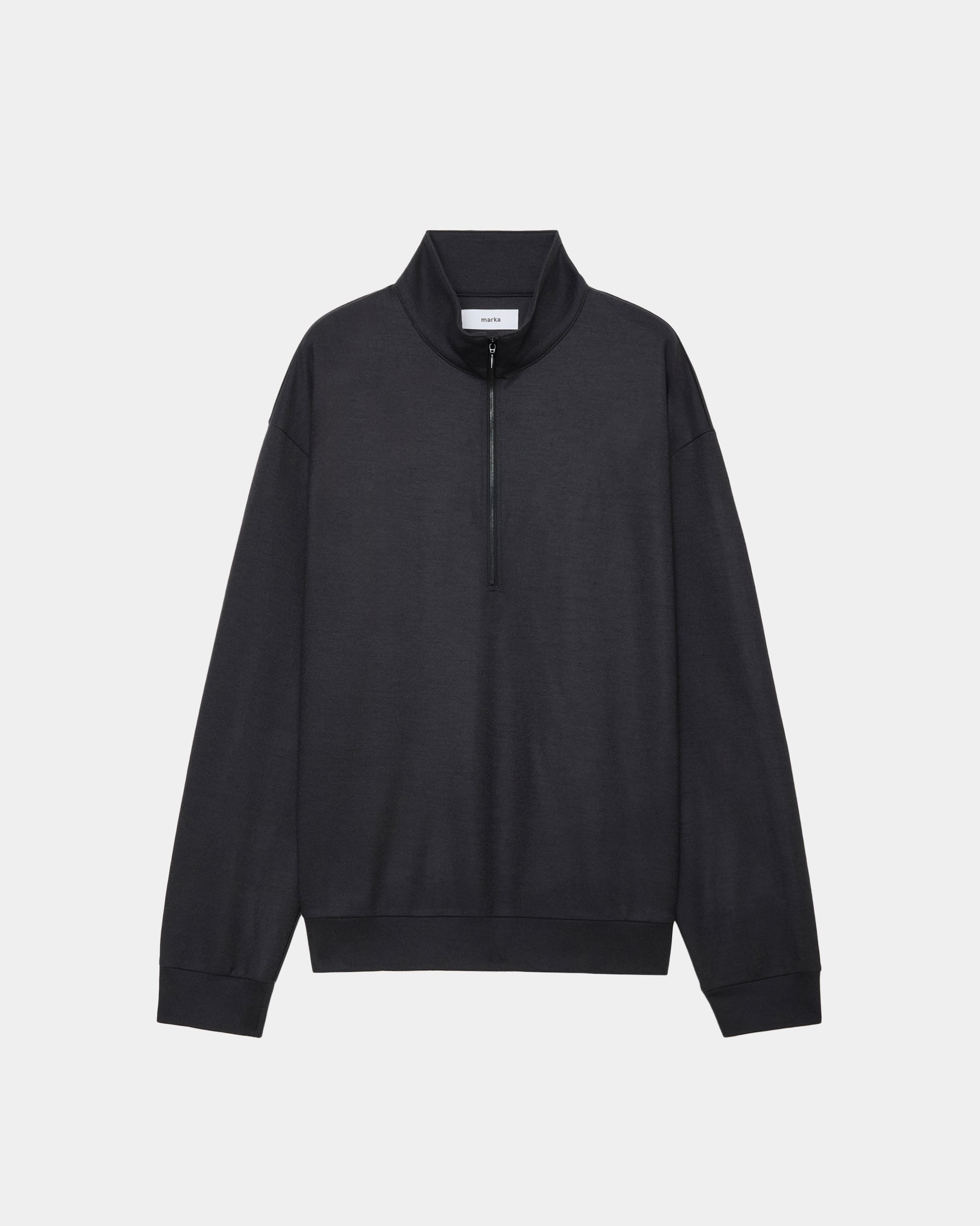 SUPER 140s ウール天竺 / ハーフジップスタンドカラー, Charcoal