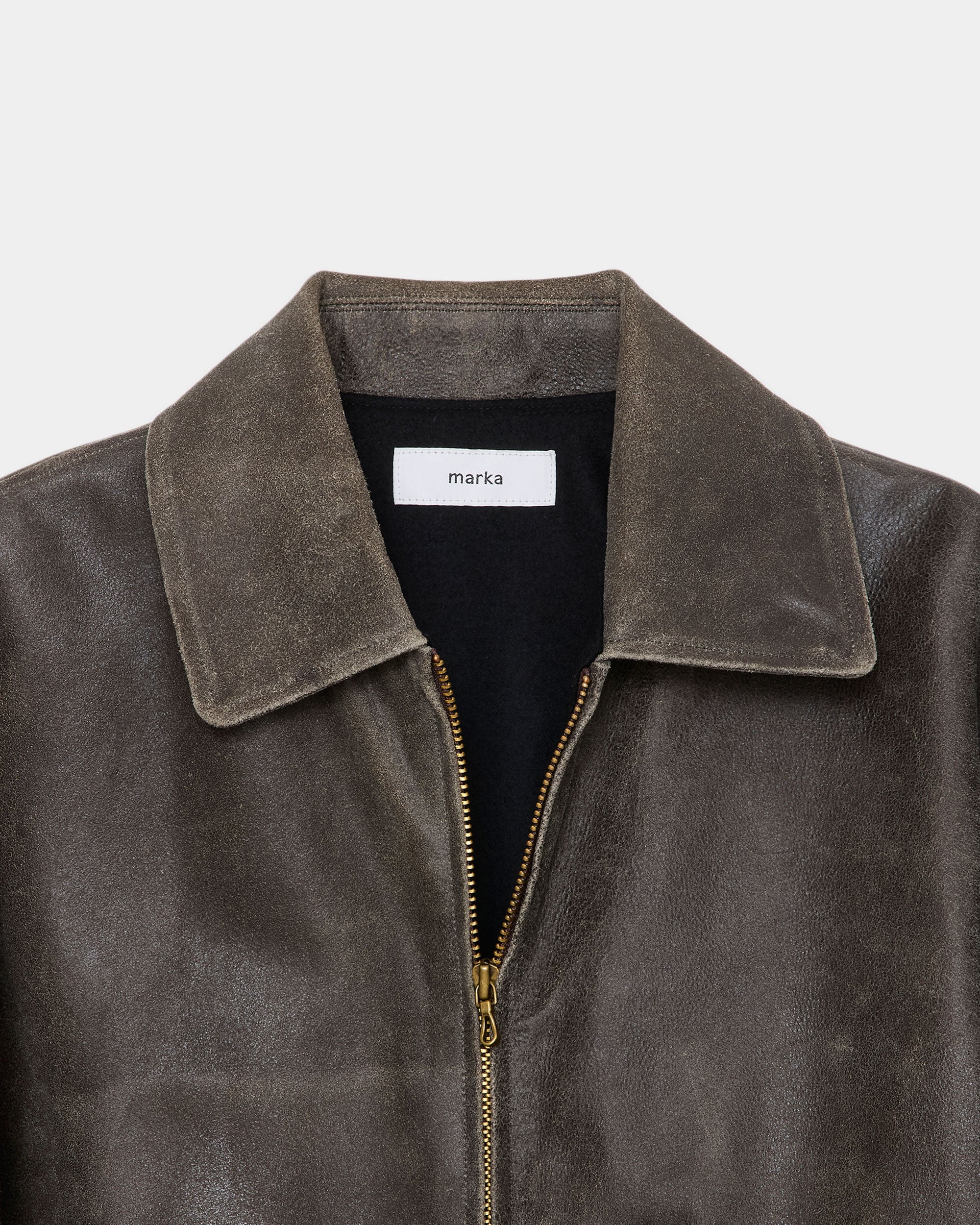 Cracked Goat Leather Leather Sports Jacket, Dark Brown