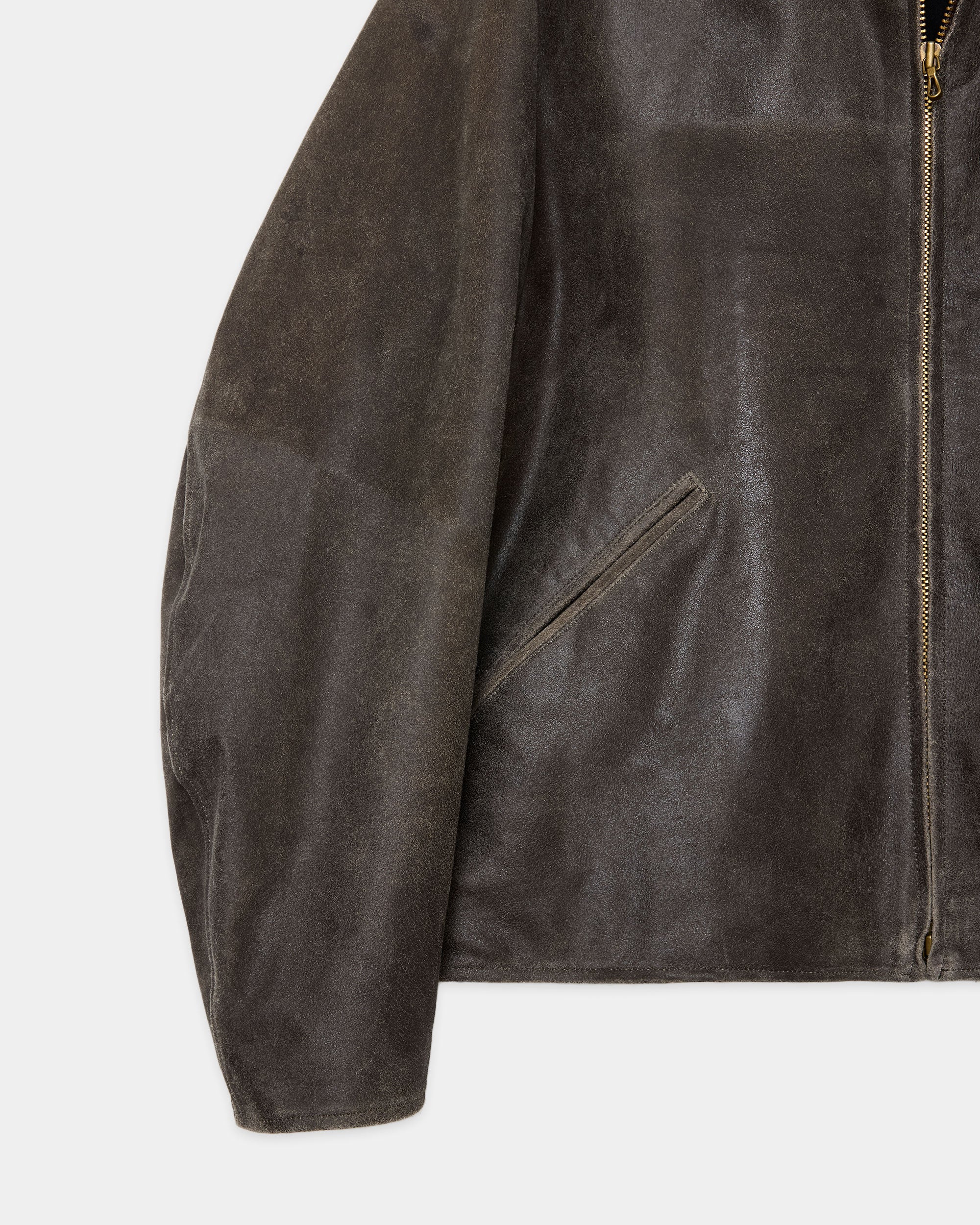 Cracked Goat Leather Leather Sports Jacket, Dark Brown
