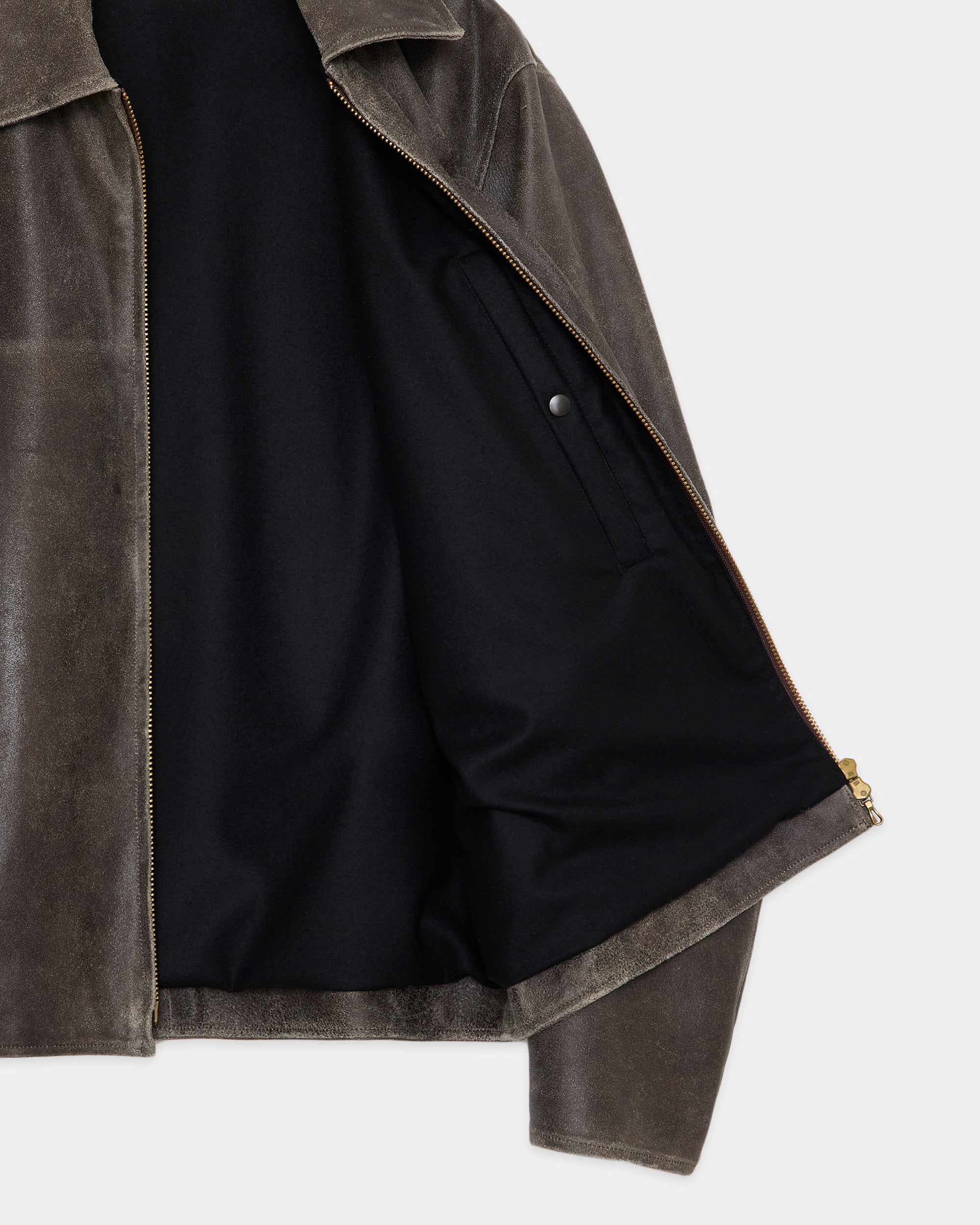 Cracked Goat Leather Leather Sports Jacket, Dark Brown