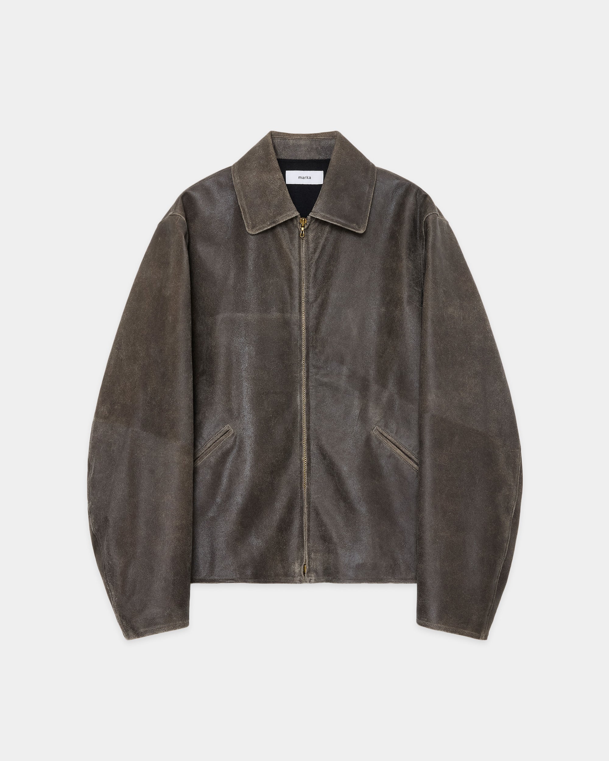 Cracked Goat Leather Leather Sports Jacket, Dark Brown