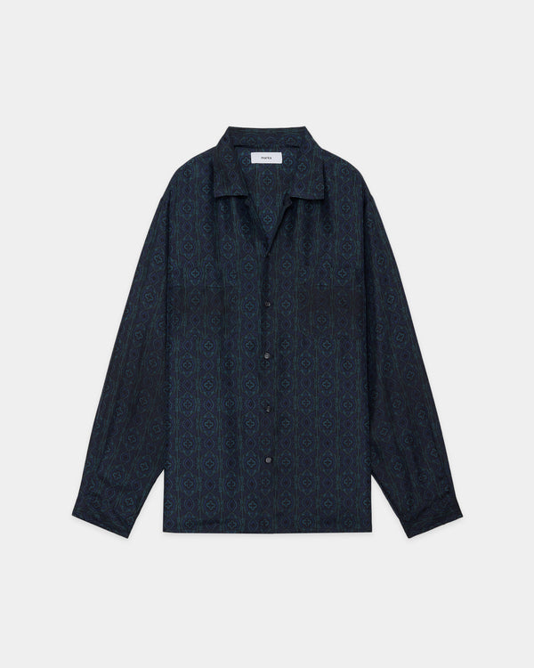 【PARKING別注】 8匁シルク羽二重 / シルクオープンカラーシャツL/S, Damask