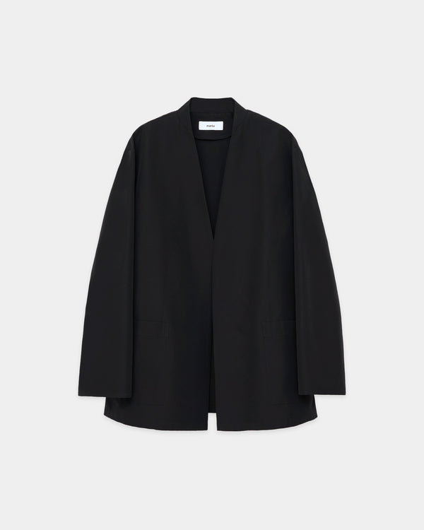 Recycled Polyester High Twisted Tropical Parking-Lapelless Shirt Jacket, Black