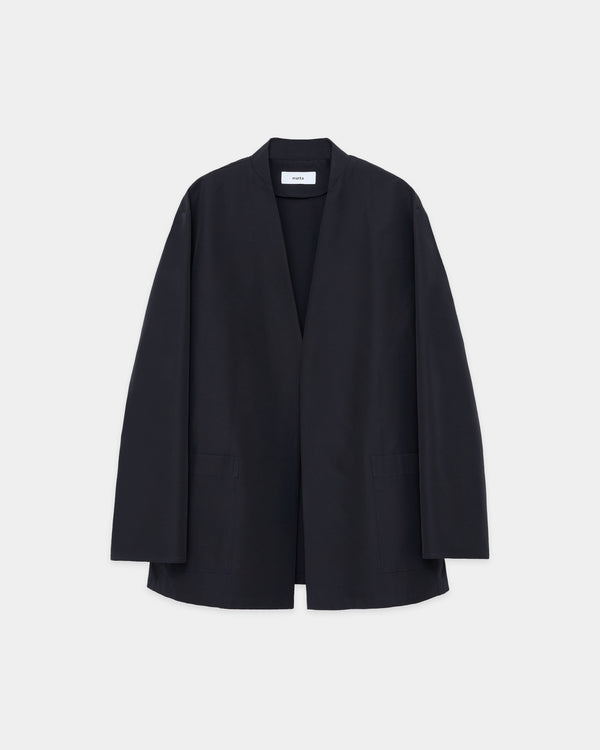 Recycled Polyester High Twisted Tropical Parking-Lapelless Shirt Jacket, Navy