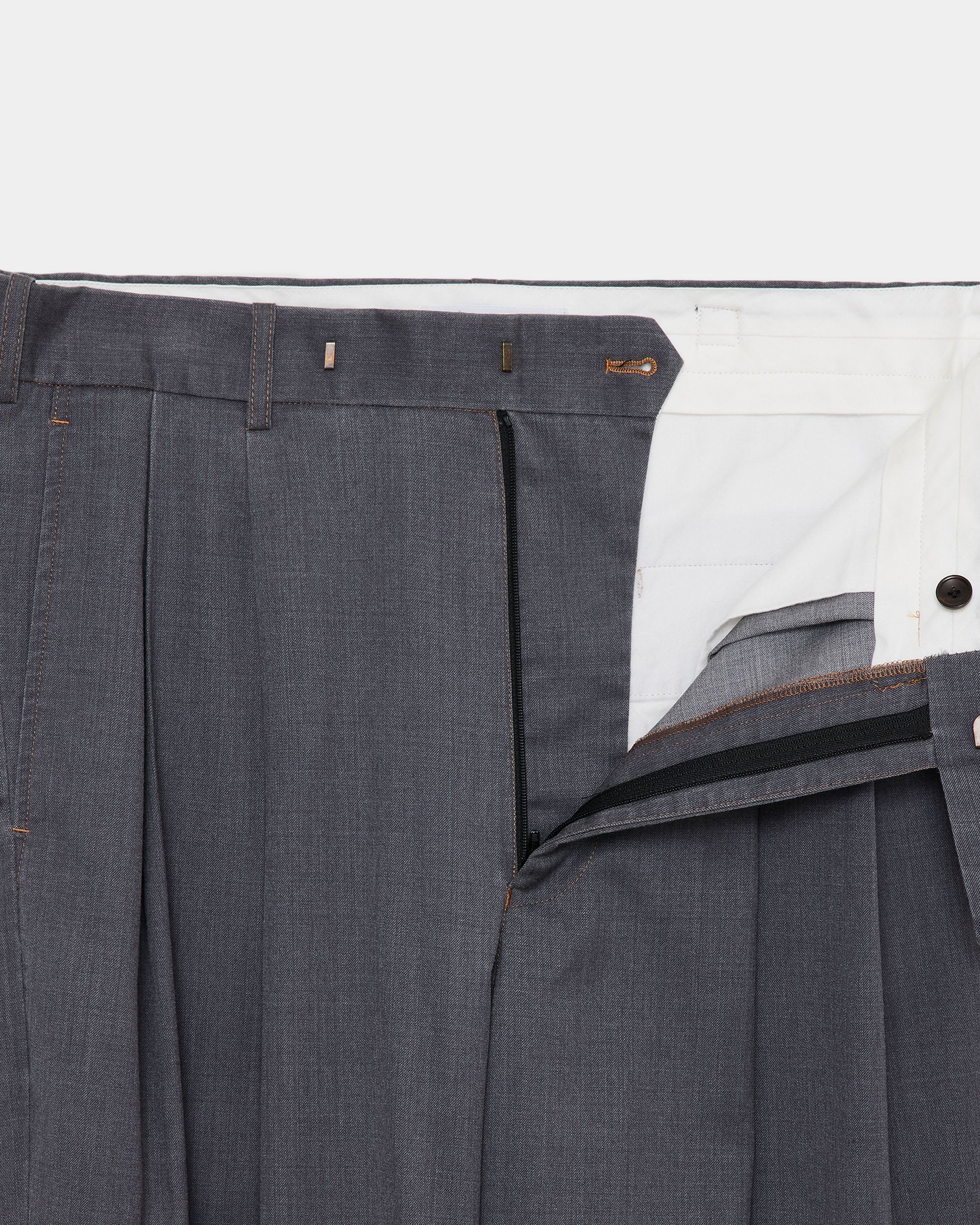 ウォッシャブルウールギャバ顔料プリント / ツータックバギートラウザーズ, Blue Gray